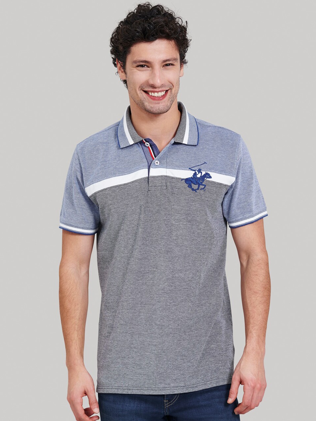 Beverly Hills Polo Club Men Blue Colourblocked Polo Collar T-shirt