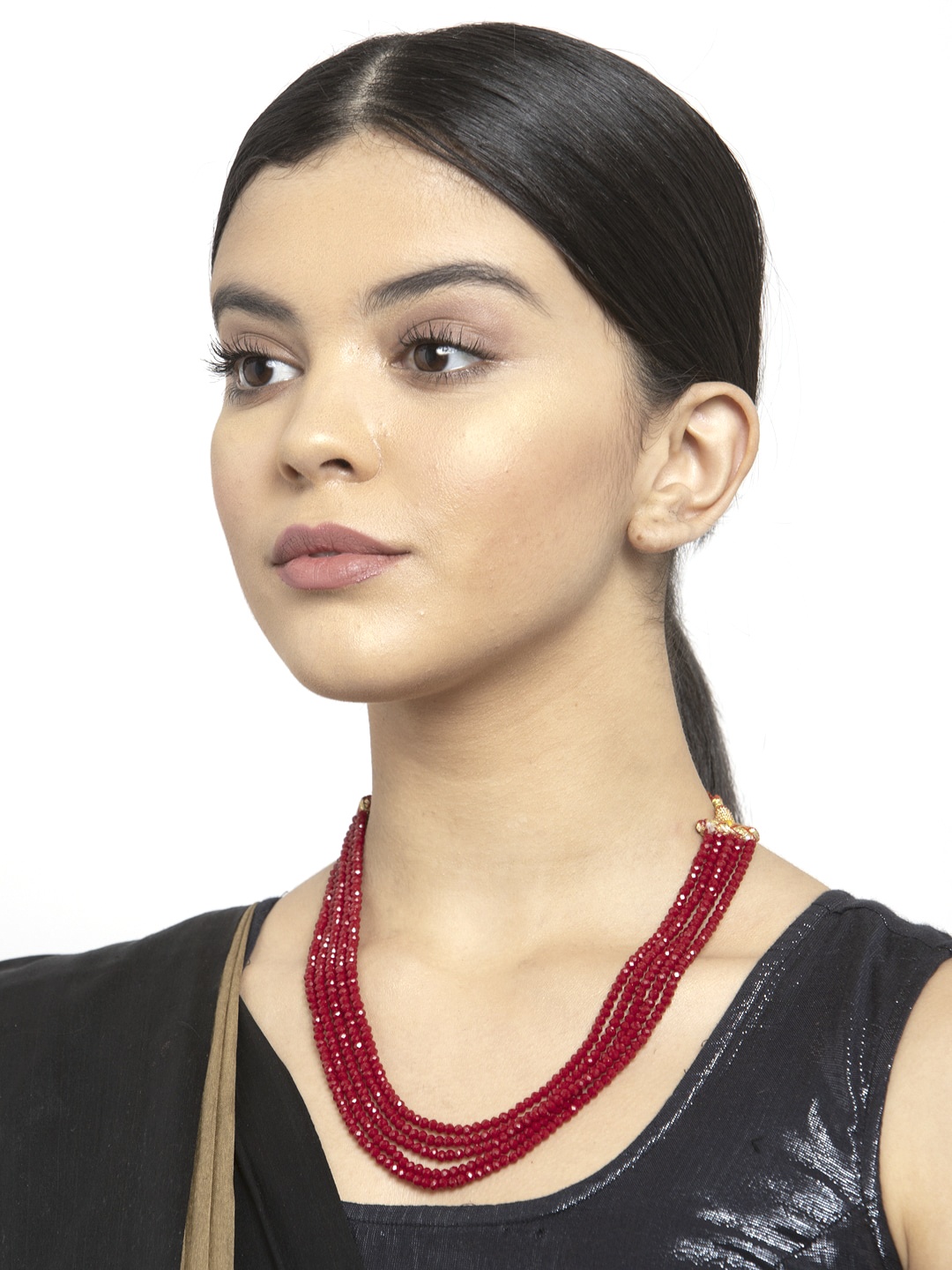 

Moedbuille Red Brass Gold-Plated Handcrafted Crystals Studded Necklace