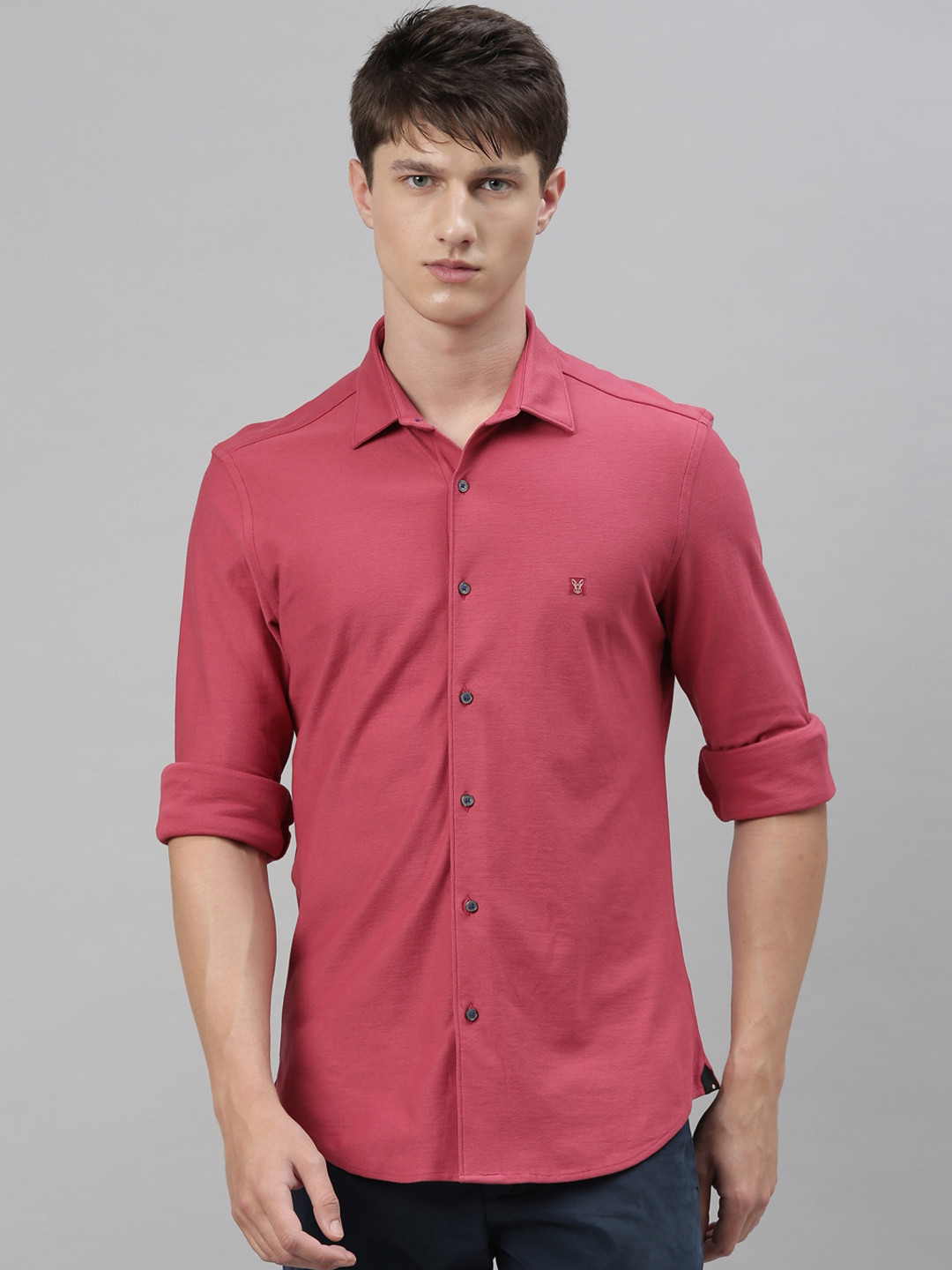 

RARE RABBIT Men Pink Tailored Fit Self Design Casual Shirt