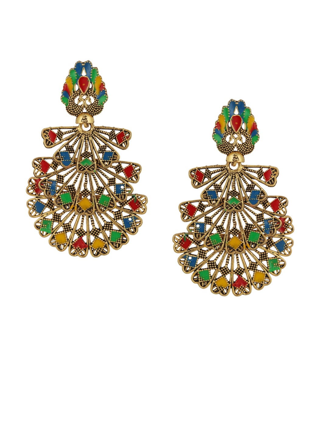 

ANIKAS CREATION Gold-Plated Peacock Shaped Drop Earrings
