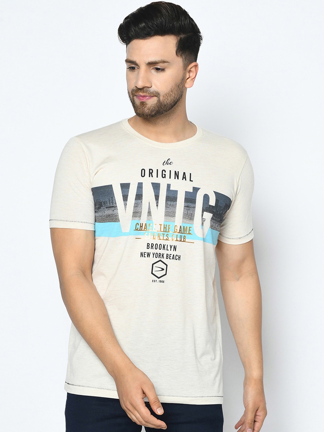 

Duke Men Off-White Printed Round Neck T-shirt