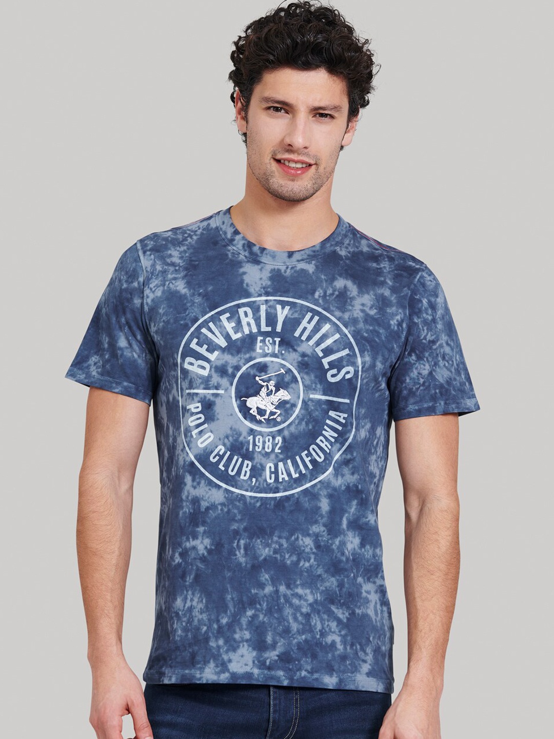 Beverly Hills Polo Club Men Navy Blue Dyed Round Neck T-shirt