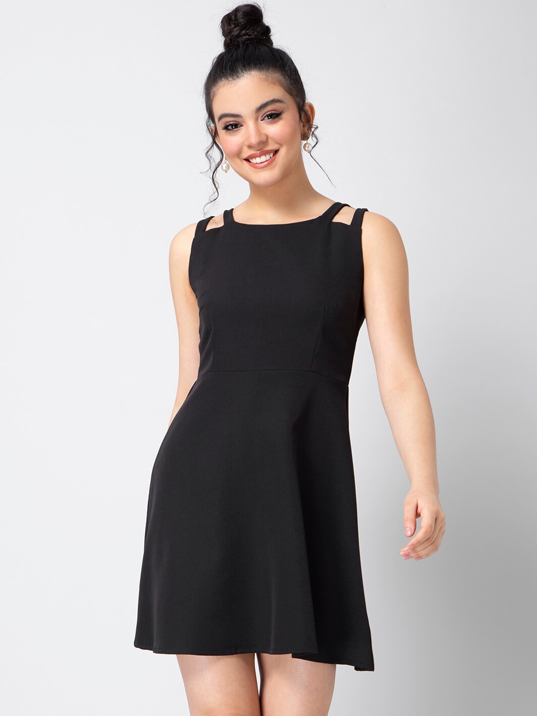 

FabAlley Women Black Solid Fit and Flare Dress