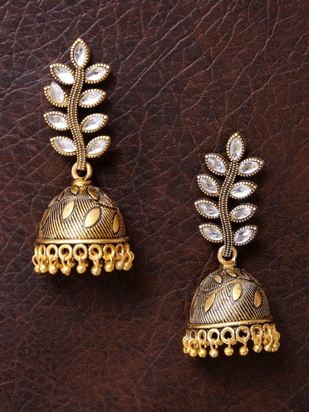 

Crunchy Fashion White & Gold-Toned Dome Shaped Jhumkas