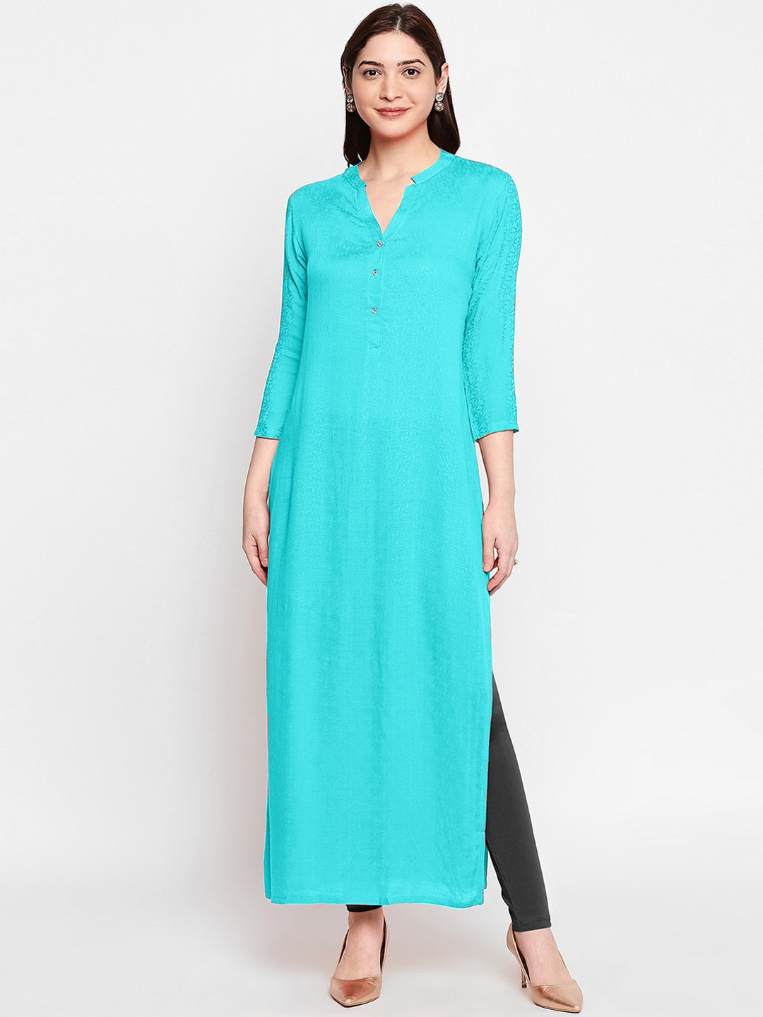 

inocenCia Women Blue Woven Design Straight Kurta