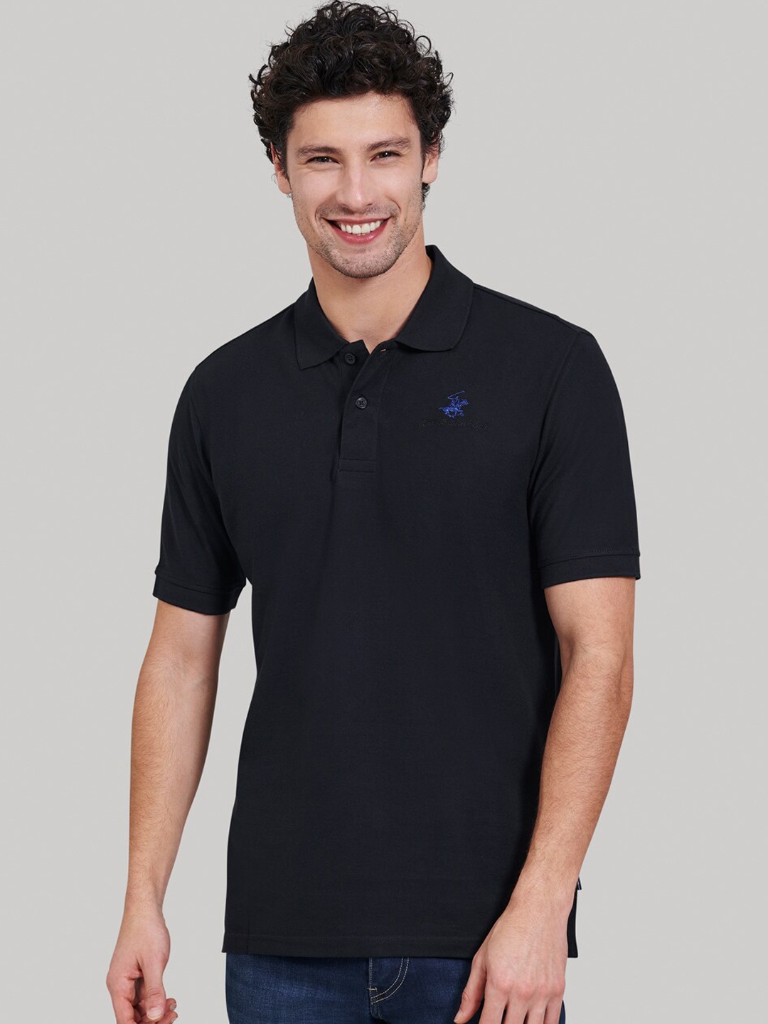 

Beverly Hills Polo Club Men Black Solid Polo Collar T-shirt