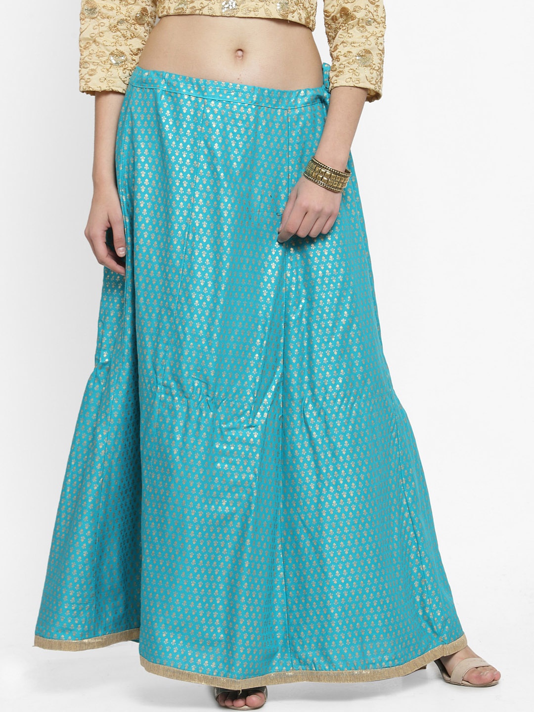 

Clora Creation Women Turquoise Blue & Printed Flared Maxi Skirt