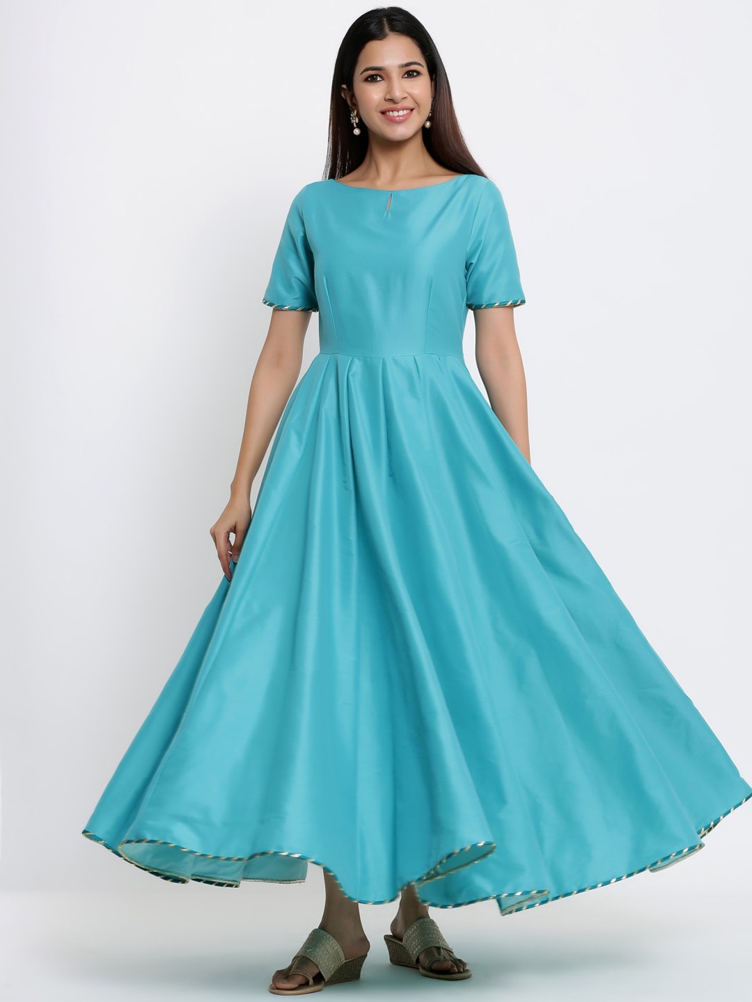 

Indian Virasat Women Turquoise Blue Solid Maxi Dress