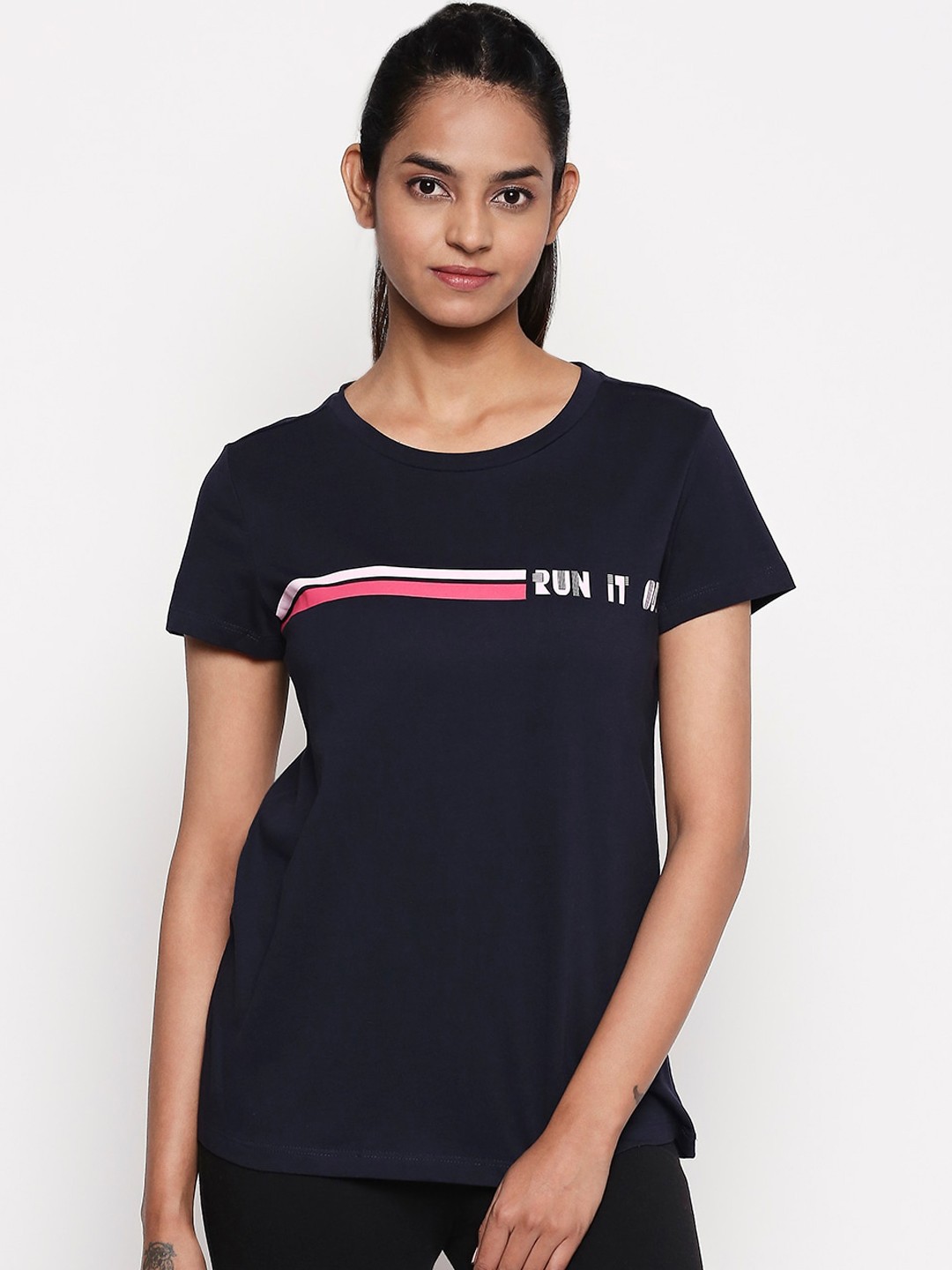 

Ajile by Pantaloons Women Navy Blue & White Printed Top