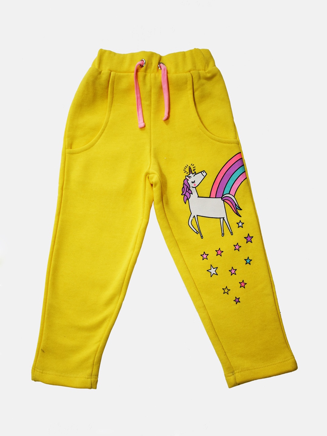 

Lazy Shark Girls Yellow & White Unicorn Printed Track Pants