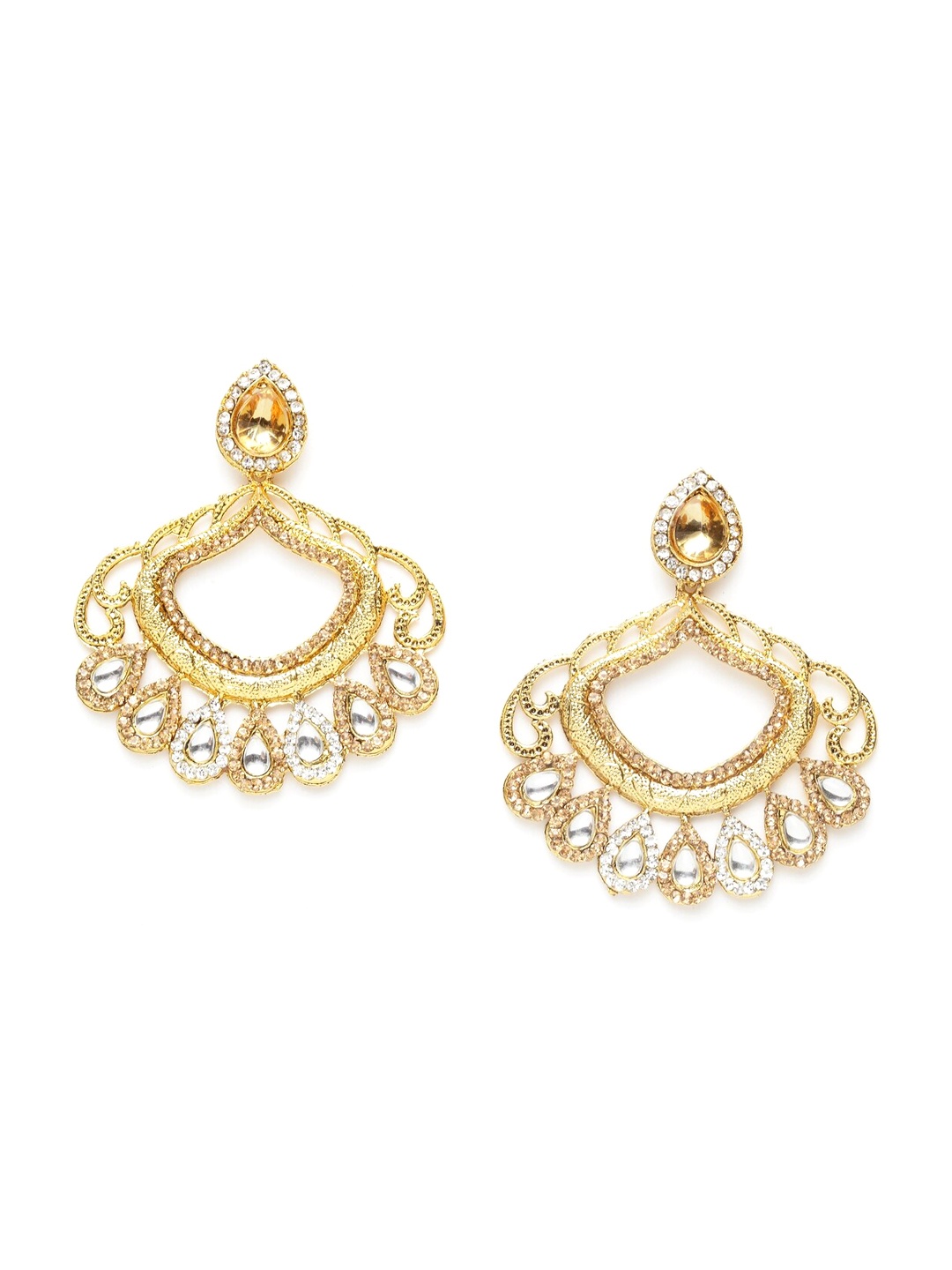 

ANIKAS CREATION Gold-Toned Contemporary Drop Earrings