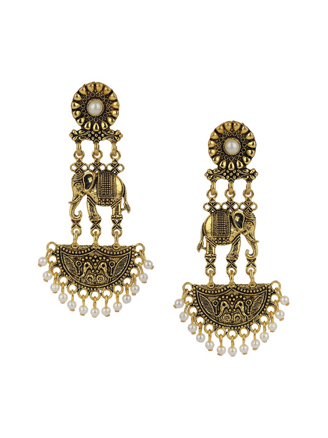 

ANIKAS CREATION Gold-Toned Contemporary Drop Earrings