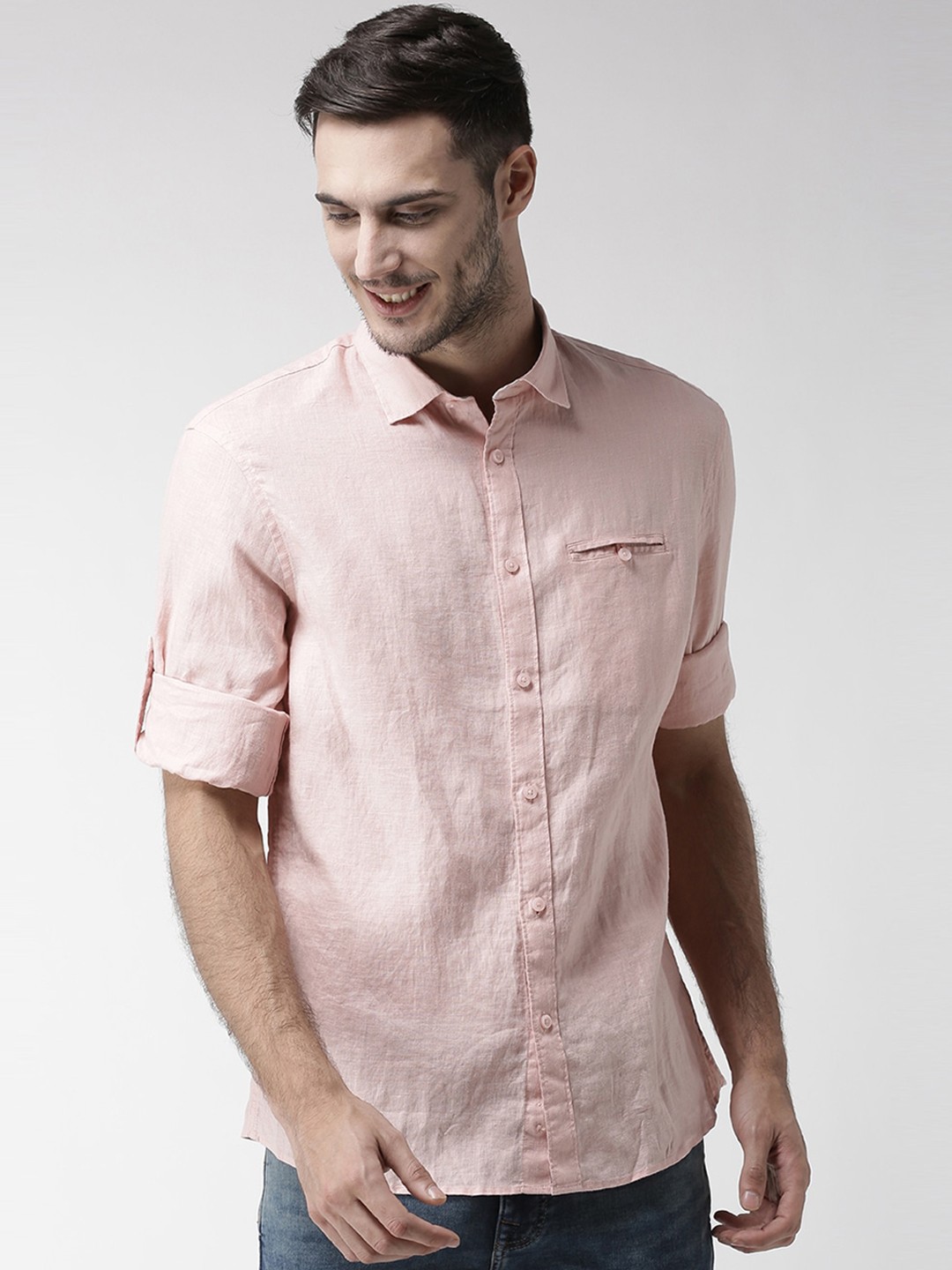 

Celio Men Pink Regular Fit Solid Pure Linen Casual Shirt