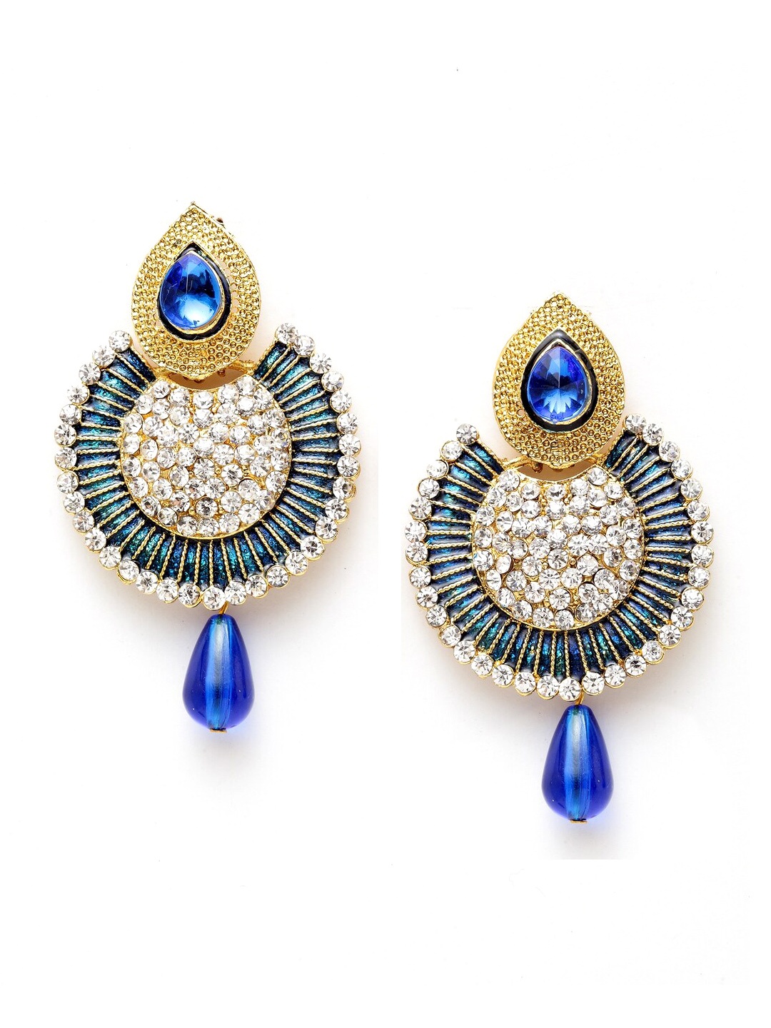 

ANIKAS CREATION Blue Gold-Plated Oxidised Contemporary Chandbalis