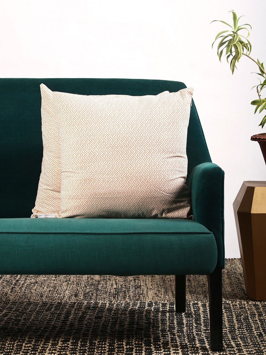 

Contrast Living Cream-Coloured & Brown Set of 2 Geometric Square Cushion Covers