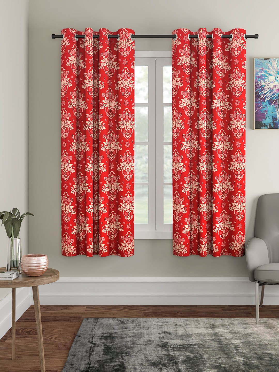 

Cortina Red & Beige Set of 2 Digital Printed Window Curtains