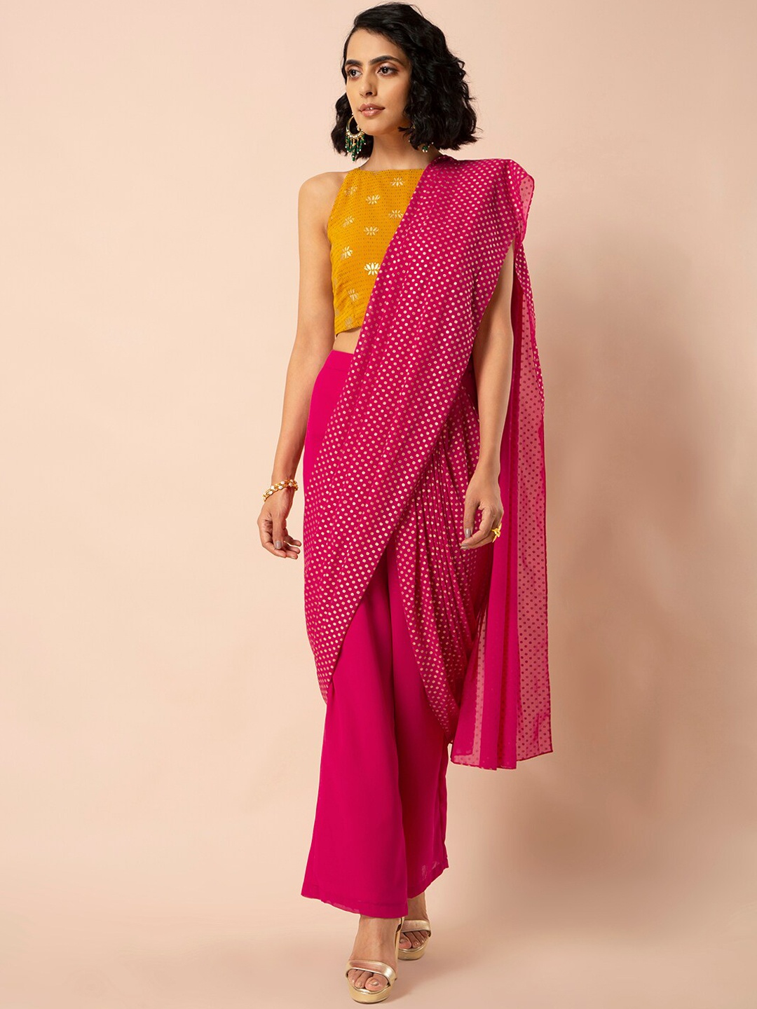 

INDYA Women Pink Straight Fit Solid Dhoti Pants with Attached Dupatta