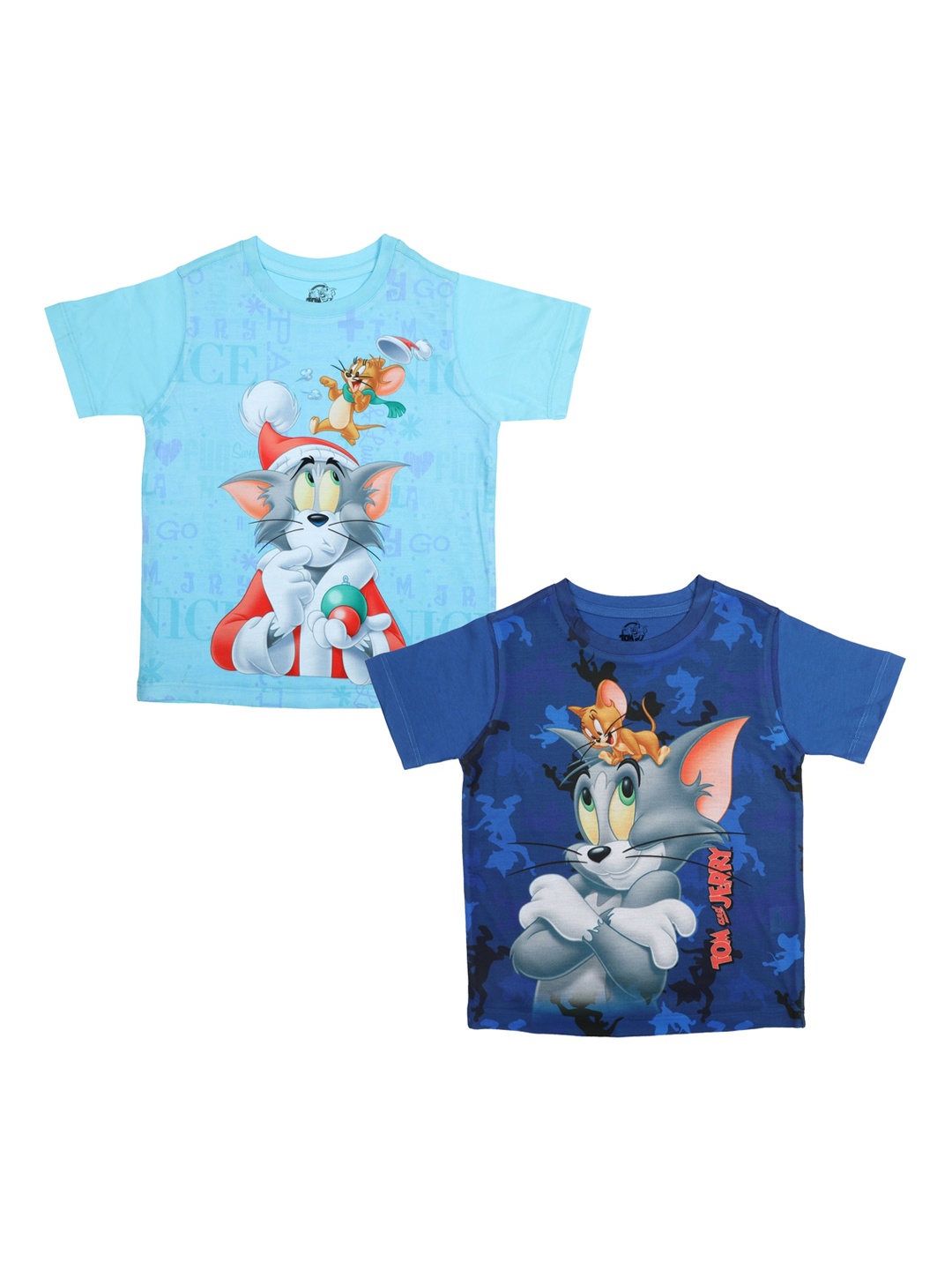 Tom & Jerry Boys Pack Of 2 Tom & Jerry Printed Round Neck T-shirts, Blue