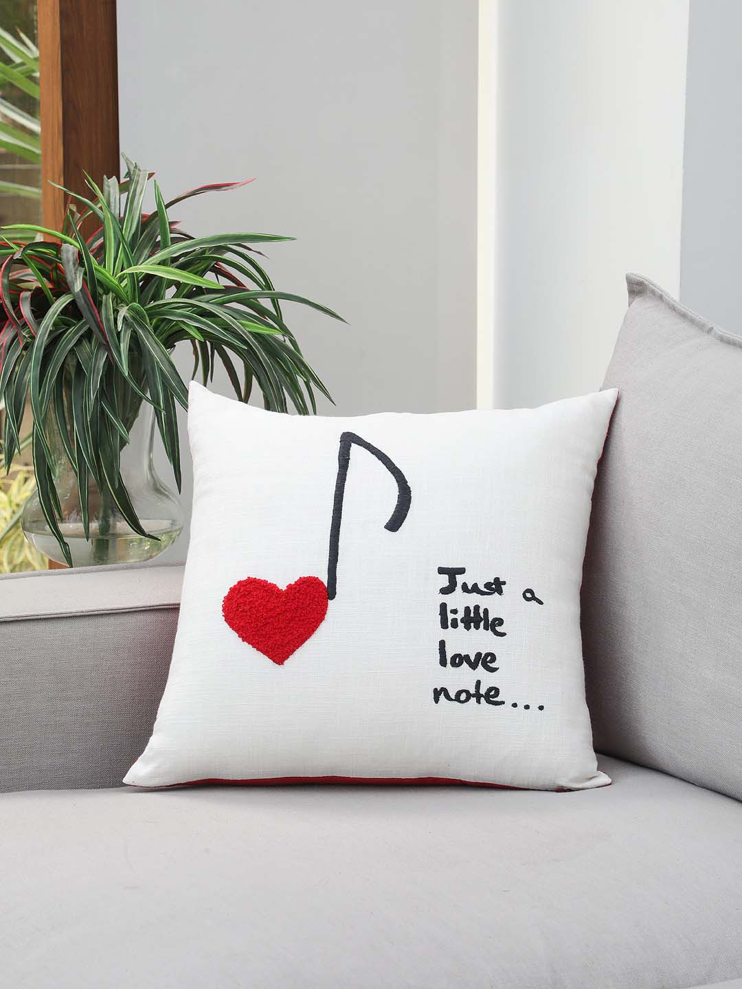 

BLUE BOAT Off-White & Red Single Embroidered Square Cushion Cover
