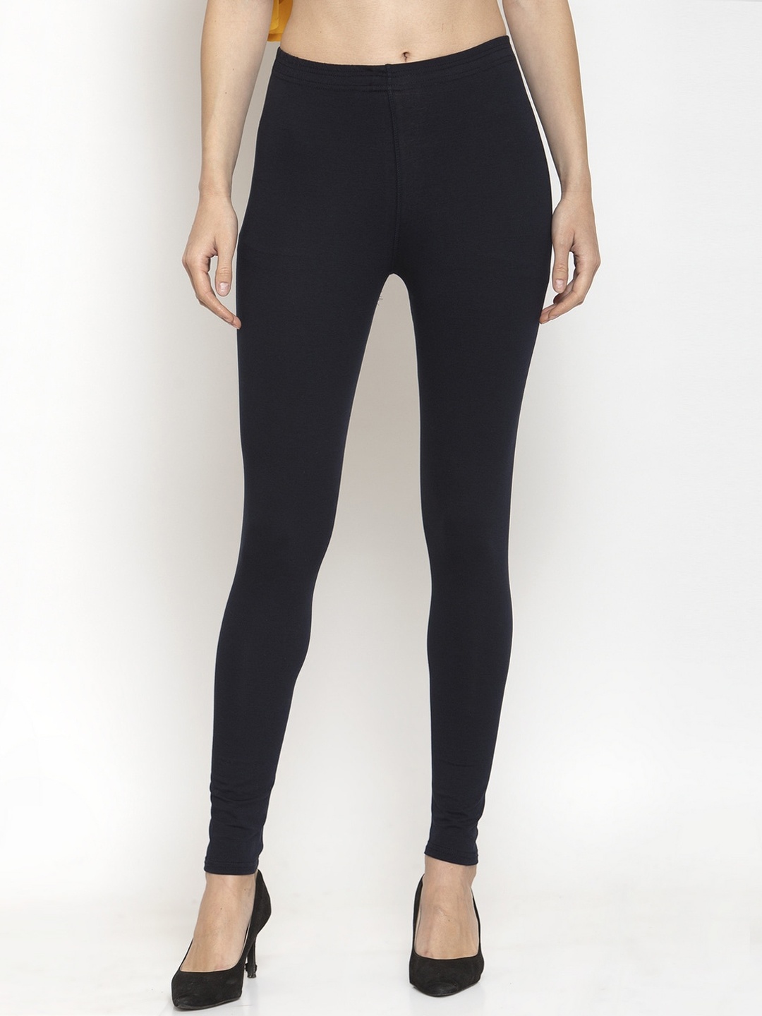 

Purple State Women Navy Blue Solid Churidar-Length Leggings