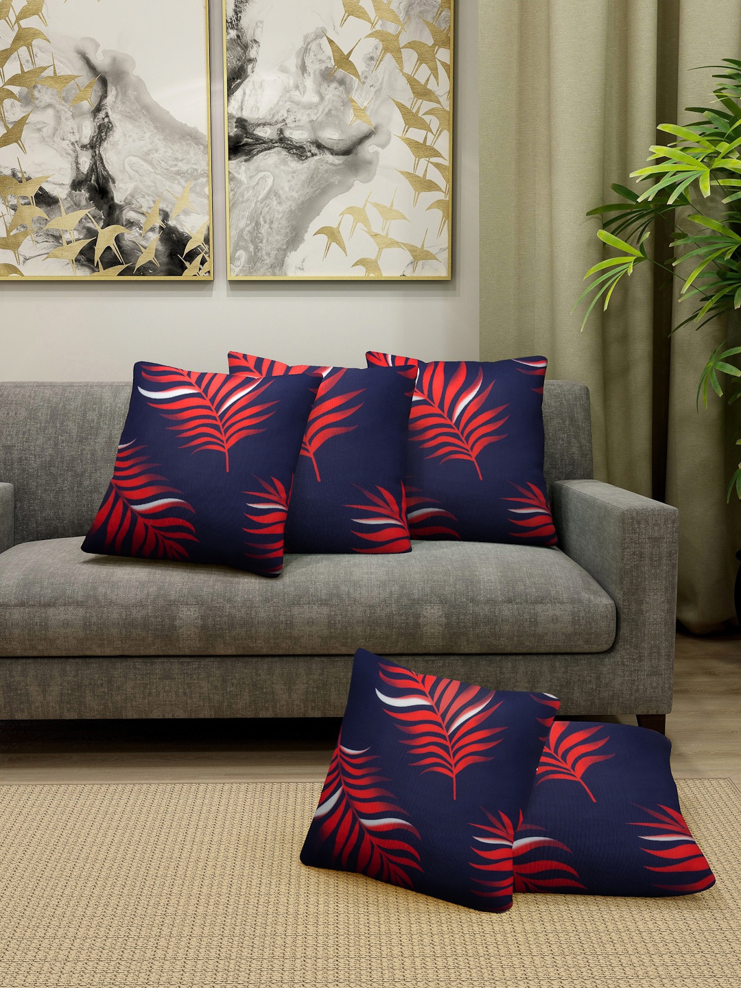 

Cortina Unisex Multicolored Set of 5 Floral Printed Cushion Covers, Multi