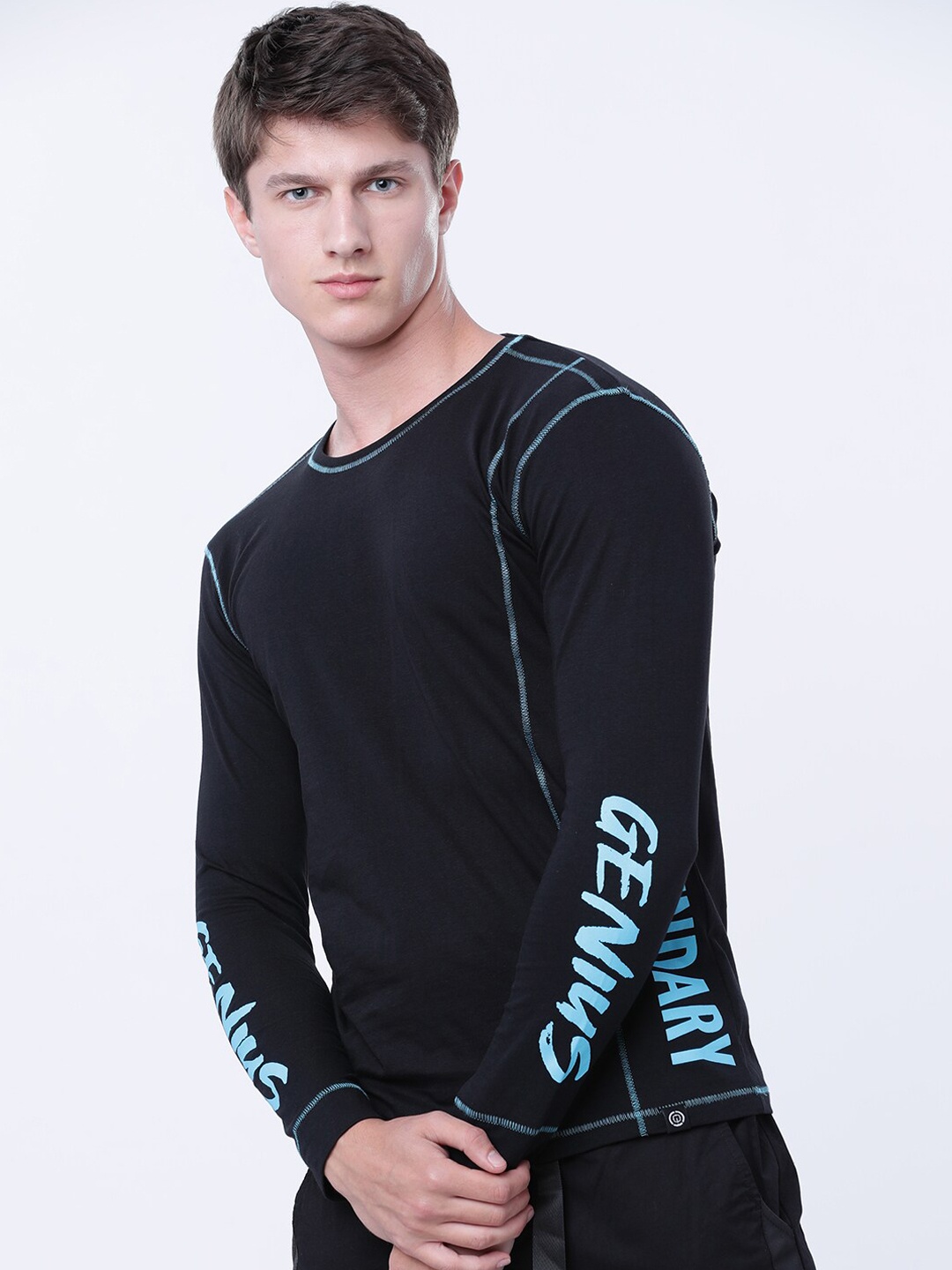 

LOCOMOTIVE Men Black Printed Round Neck T-shirt