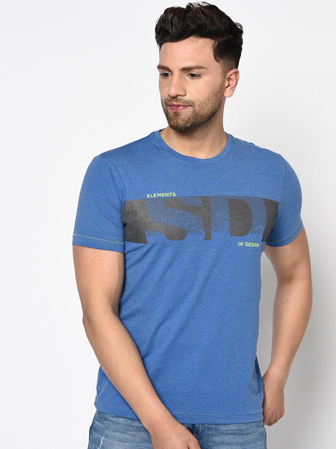 

Duke Men Blue Printed Round Neck T-shirt