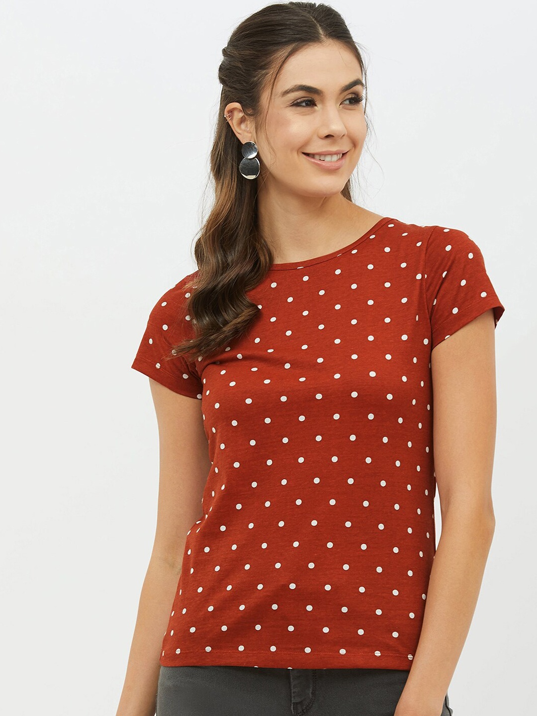 

Harpa Women Rust Printed Polo Collar T-shirt