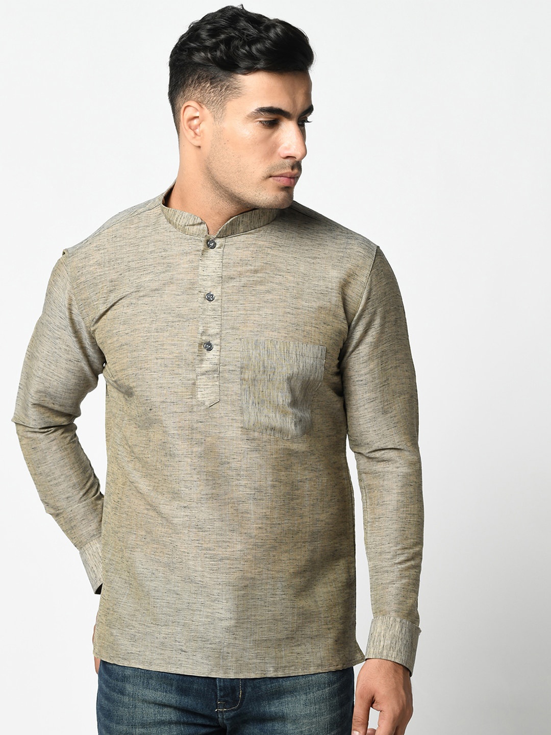 

LAMAAYA Men Grey Woven Design Straight Kurta
