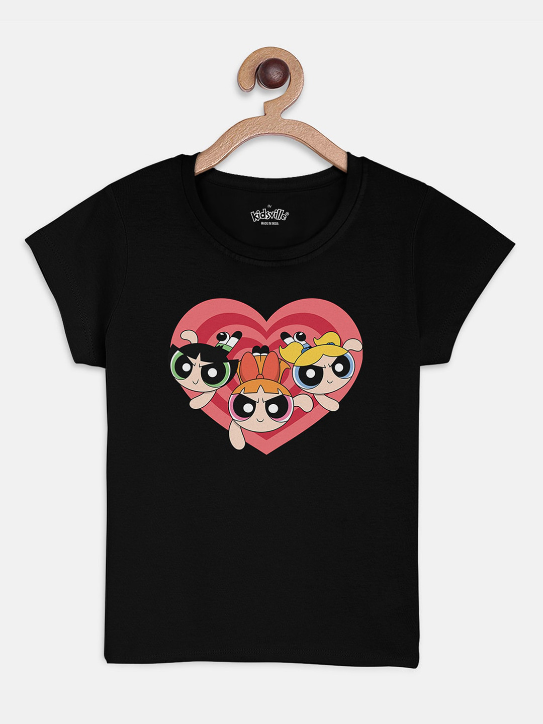 

Kids Ville Powerpuff Girls Printed Black tshirt for Girls