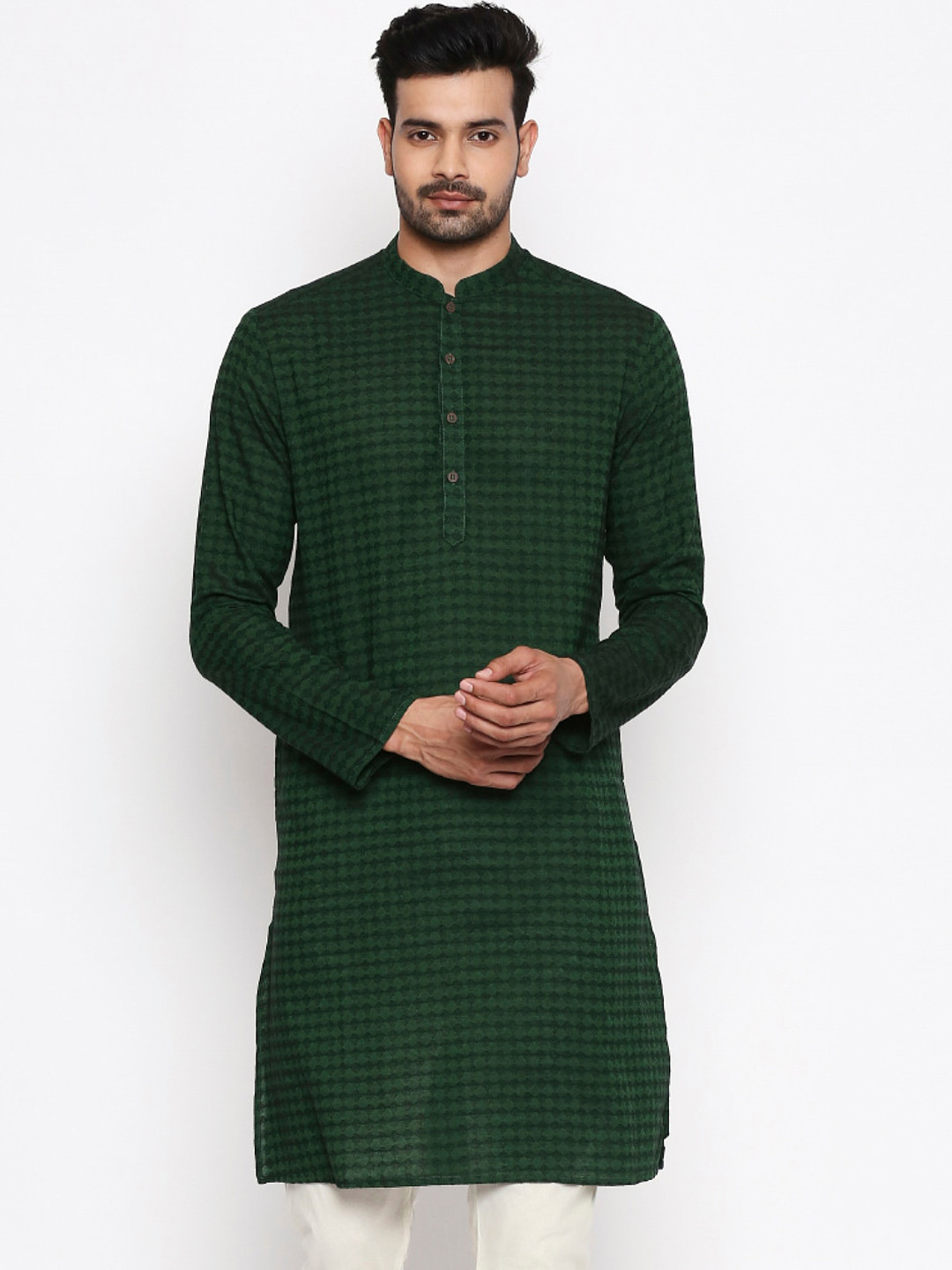 

indus route by Pantaloons Men Green Woven Design Straight Kurta