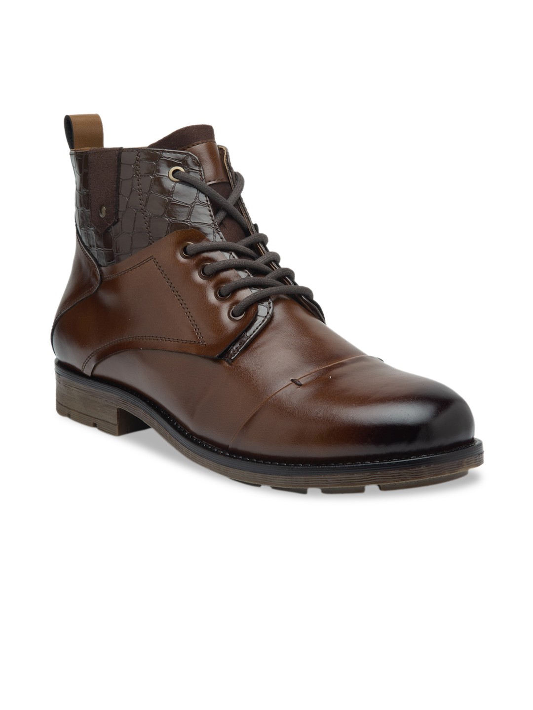 

Apsis Men Brown Colourblocked Mid-Top Flat Boots