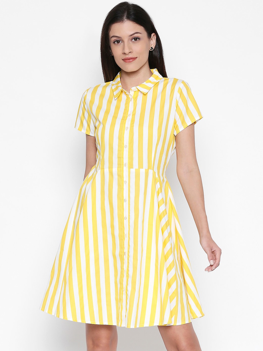 

People Women Yellow Striped Shirt Dress