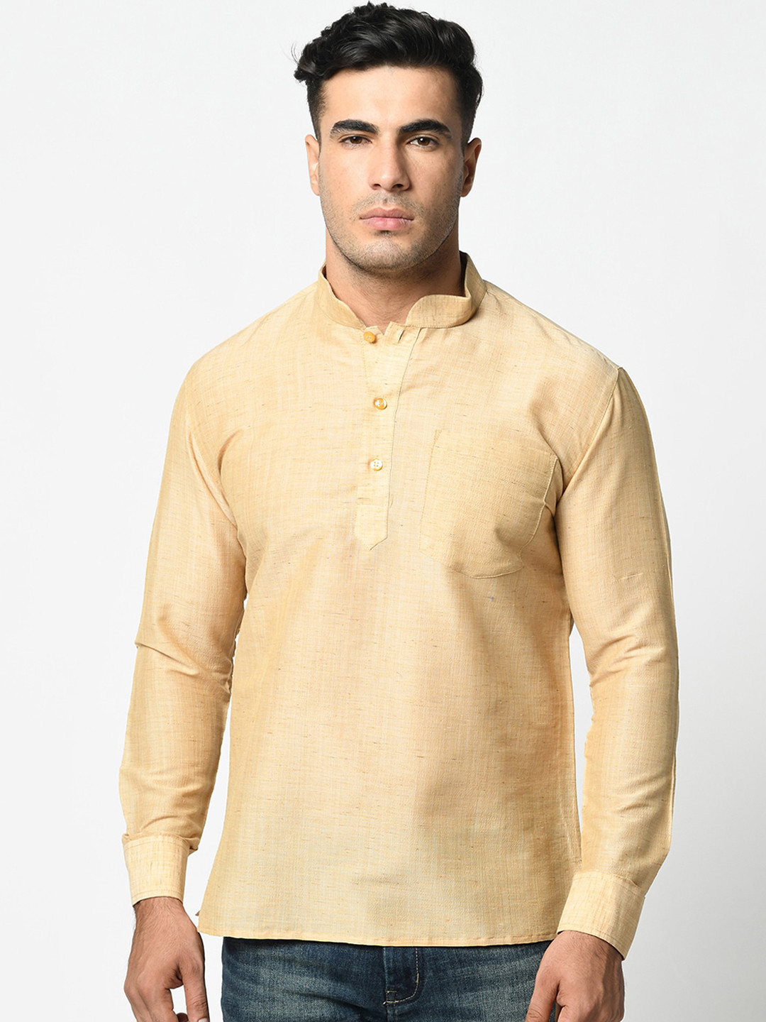 

LAMAAYA Men Cream-Coloured Solid Straight Kurta