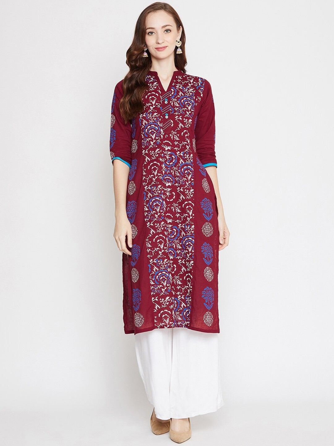 

WineRed Women Maroon Printed Straight Kurta