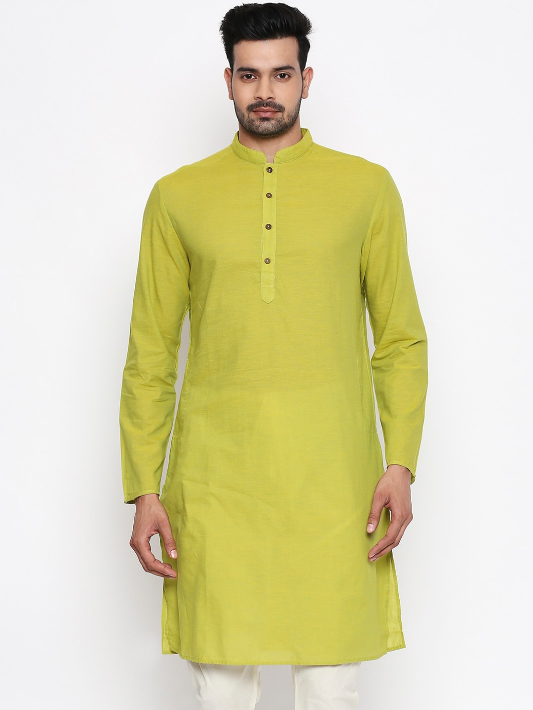 

indus route by Pantaloons Men Green Solid Straight Kurta