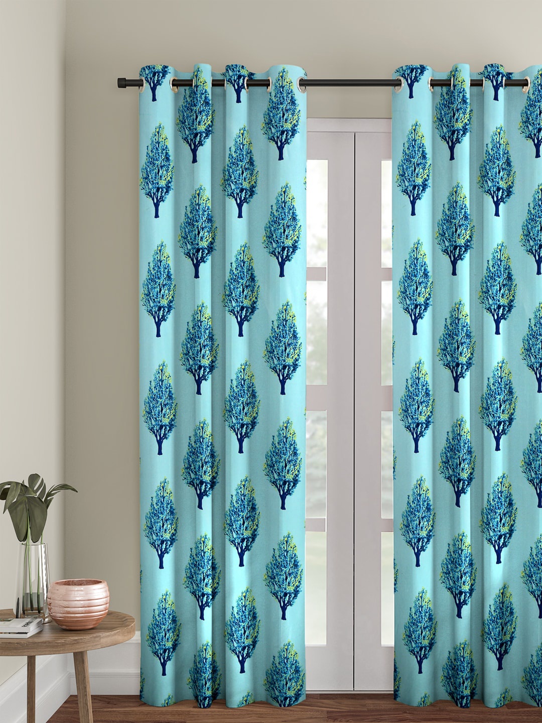 Cortina Blue Printed Single Curtain Curtain