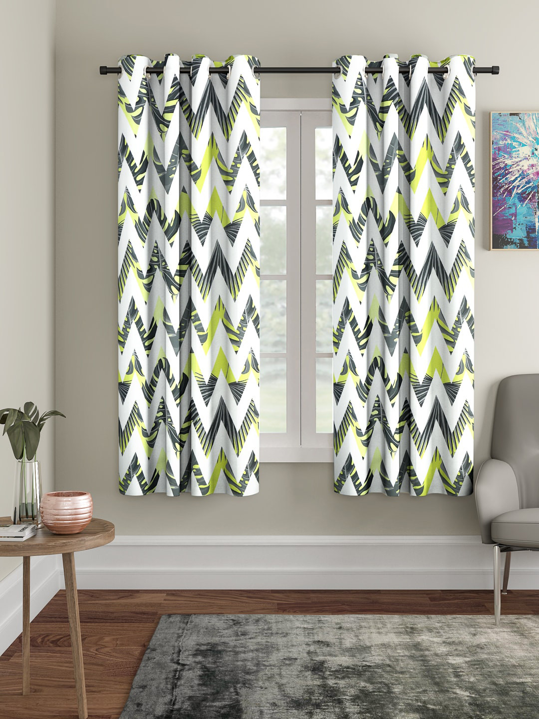 

Cortina Green & White Set of 2 Digital Printed Window Curtains