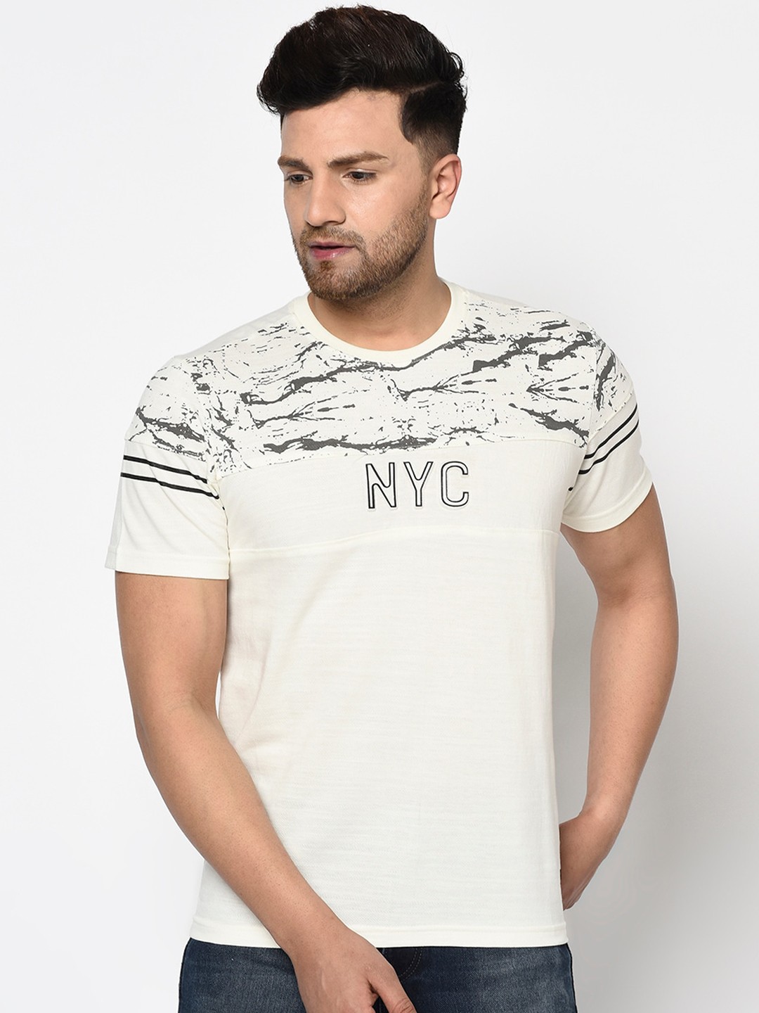 

Duke Men White Printed Round Neck T-shirt