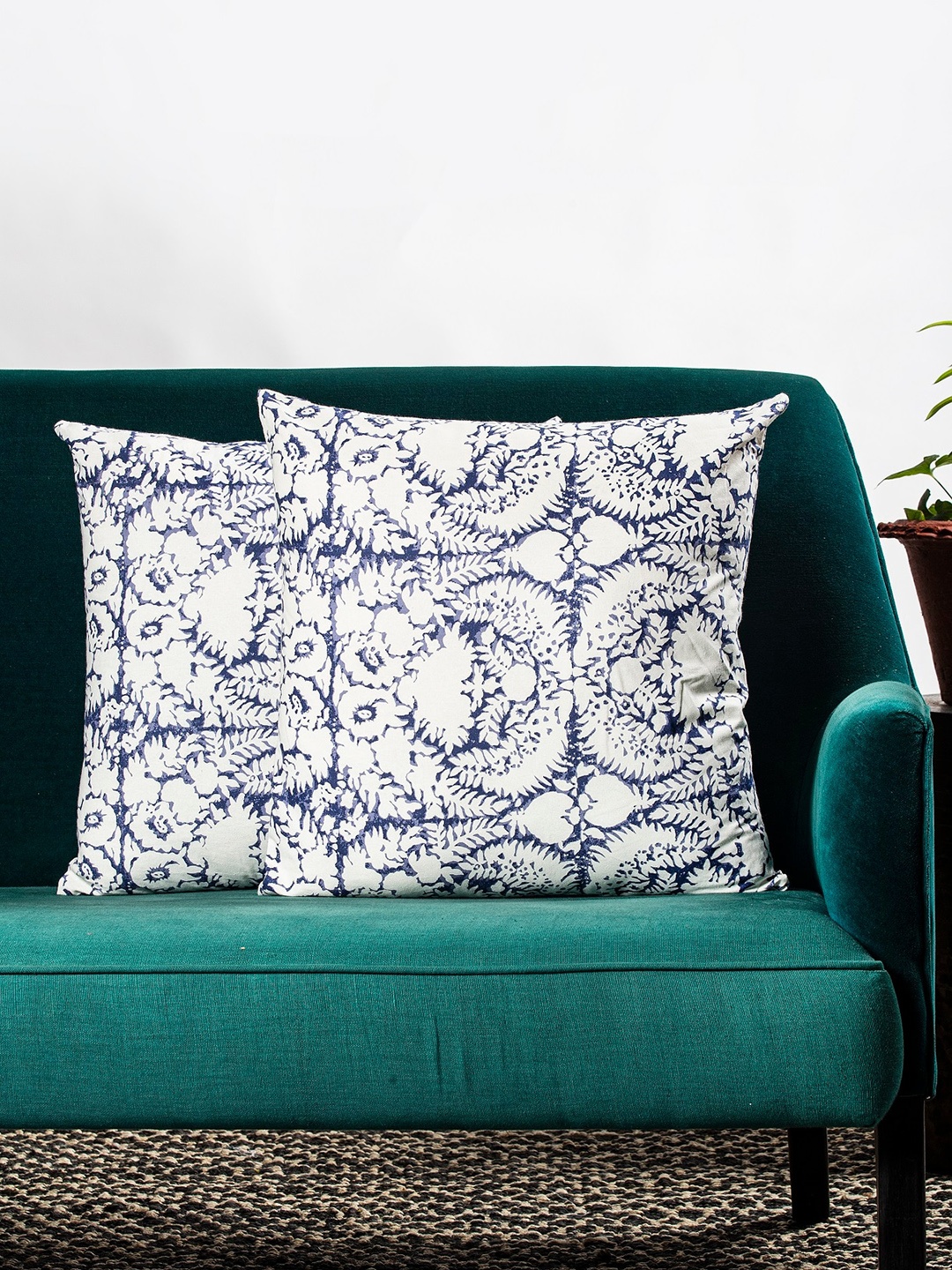 Contrast Living White Set of 2 Floral Square Cushion Covers
