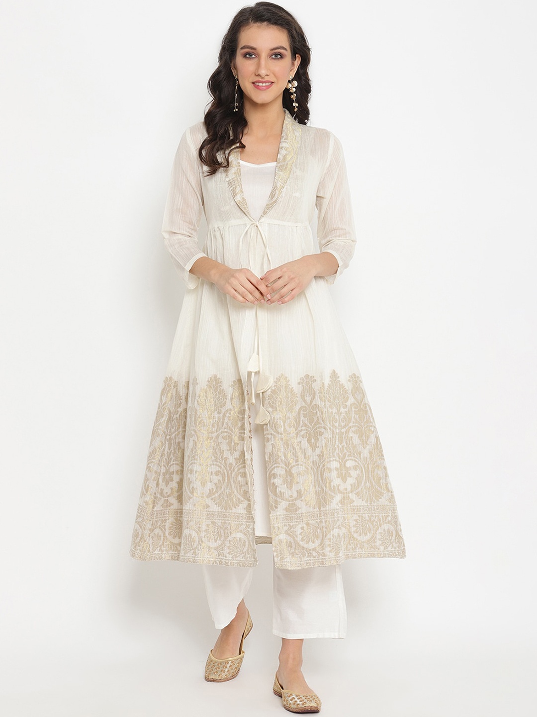 

Abhishti Women White Woven Design Anarkali Kurta