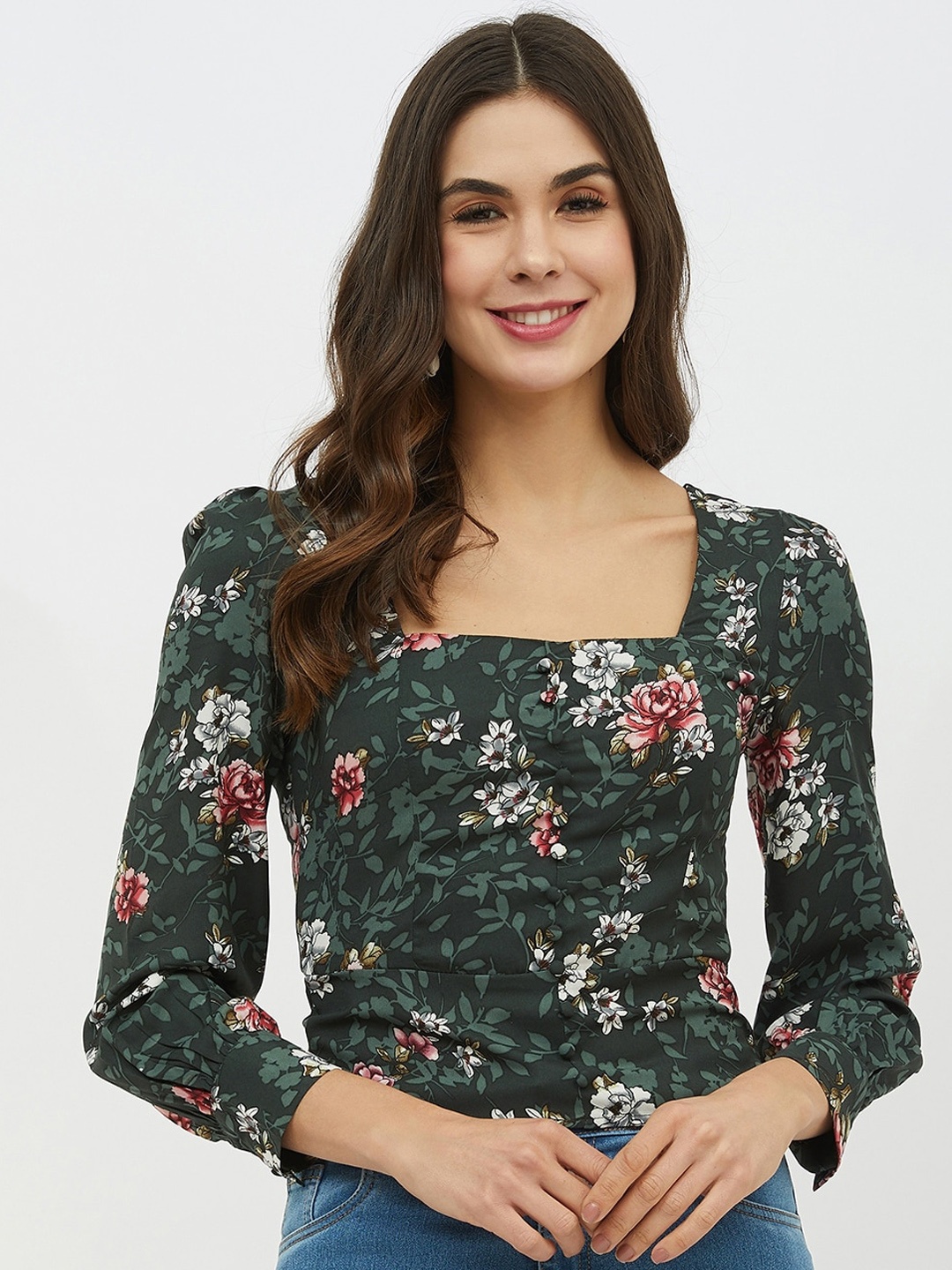 

Harpa Green Printed Blouson Top
