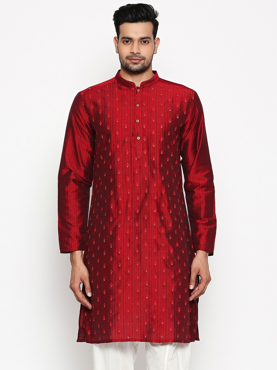 

indus route by Pantaloons Men Red Ethnic Motifs Kurta