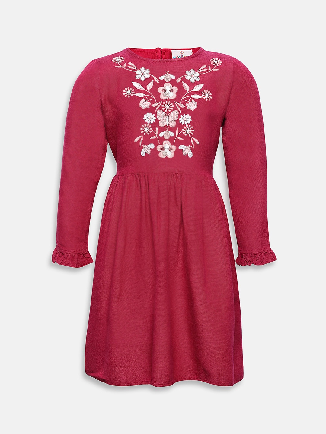 

Oxolloxo Girls Pink Self Design Fit and Flare Dress