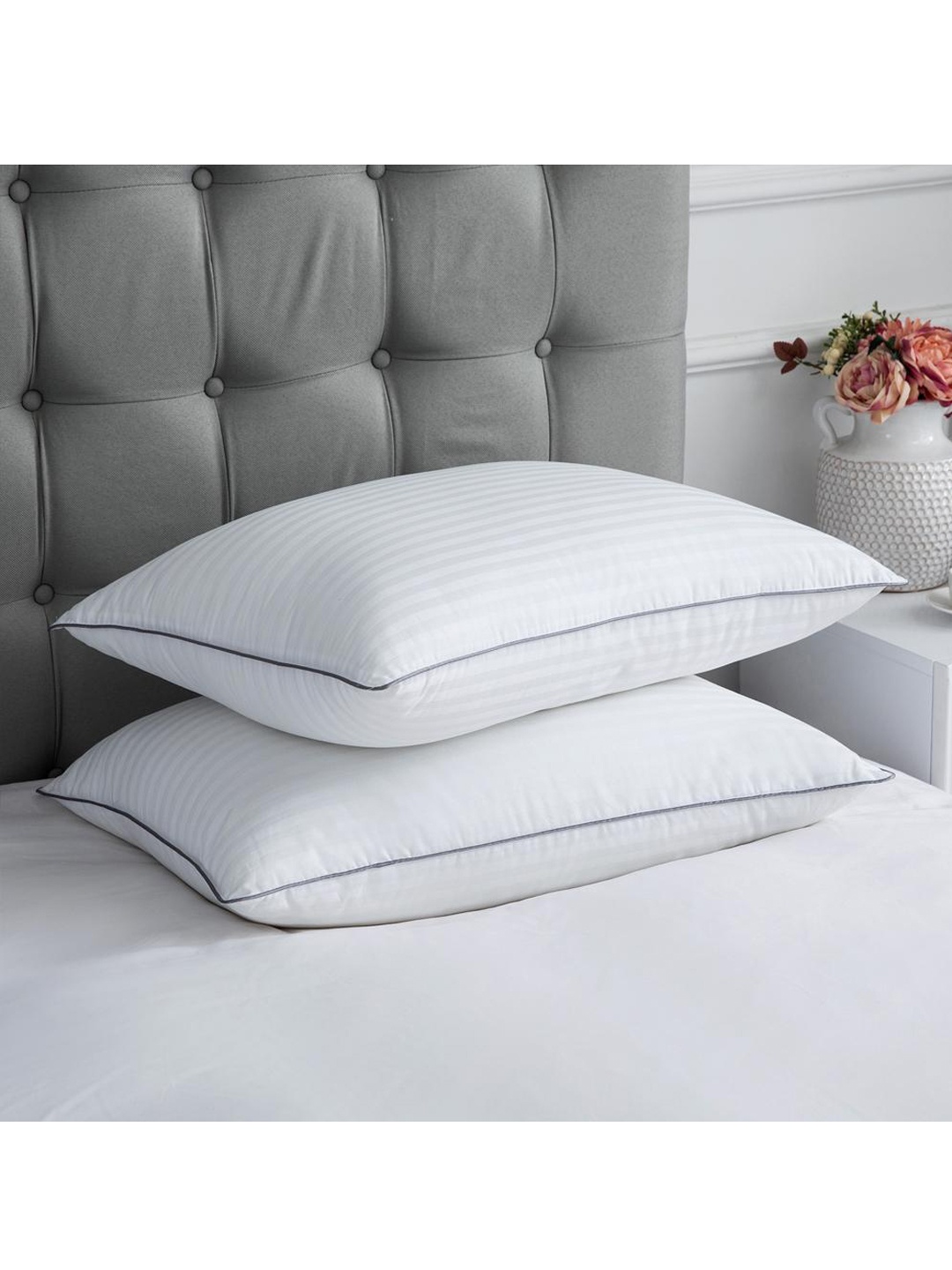 

LA VERNE Set of 2 White Striped Rectangular Sleeping Pillow