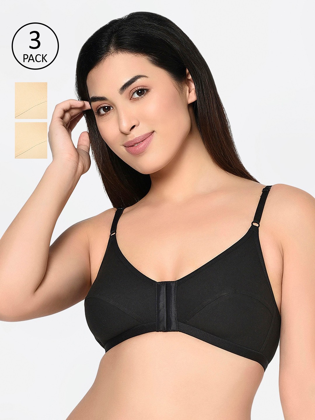 

Bodycare Pack Of 3 Solid Non-Wired Non Padded Everyday Bra 1568SBS, Black
