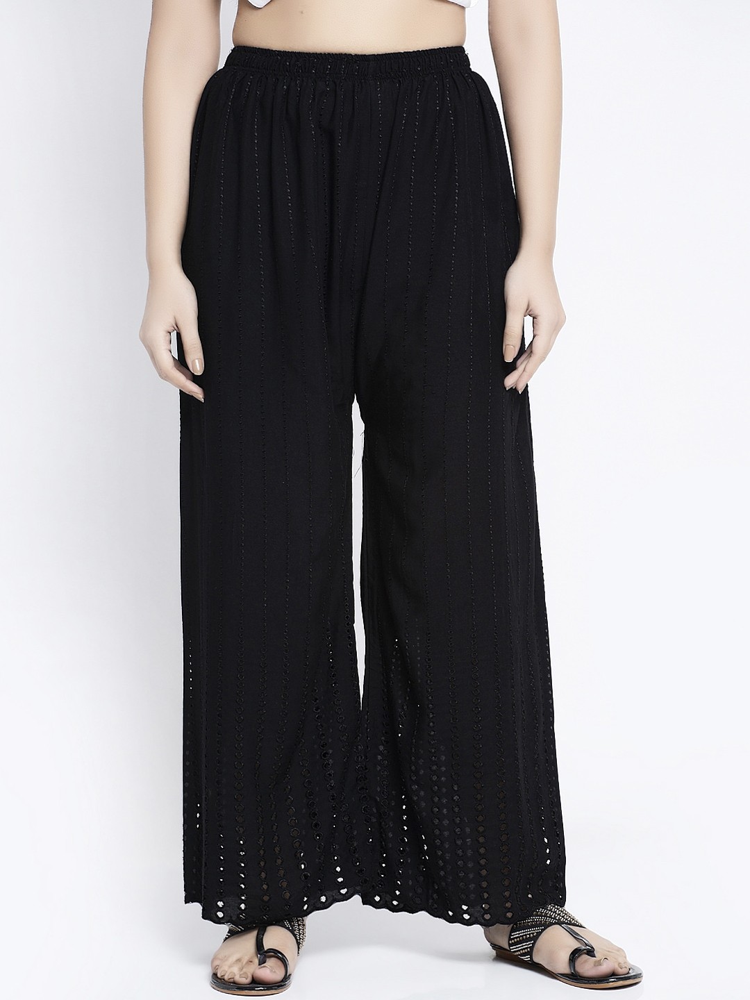 

GRACIT Women Black Self Design Flared Palazzos