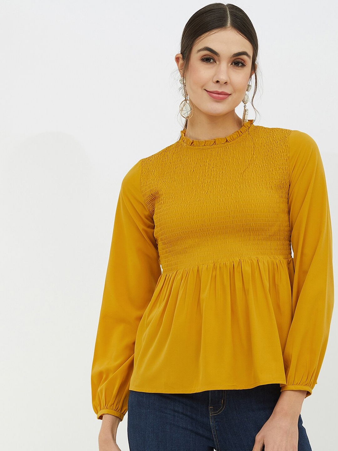 

Harpa Women Mustard Solid Peplum Top