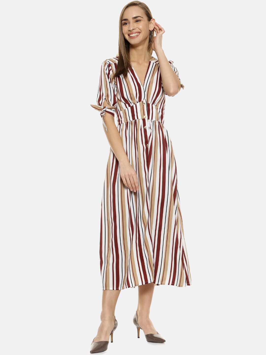 

Campus Sutra Women Multicoloured Striped Wrap Dress, Multi