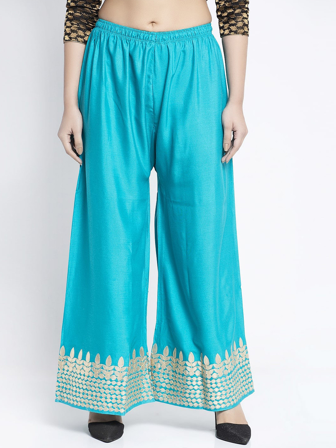 

GRACIT Women Blue Hem Design Wide Leg Palazzos